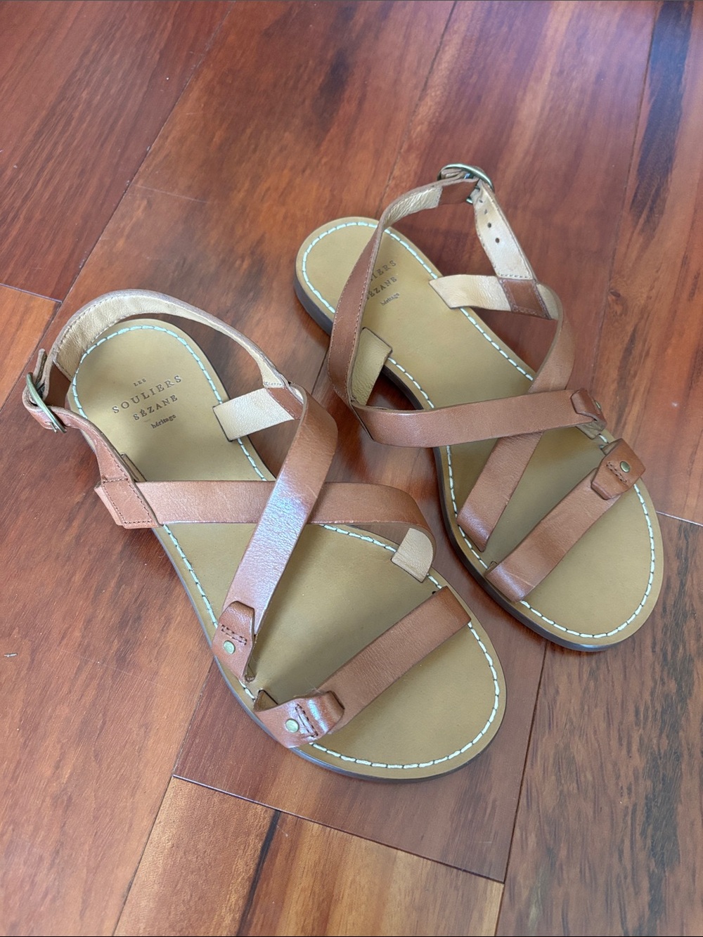 Sezane Tan Leather Strappy Sandals